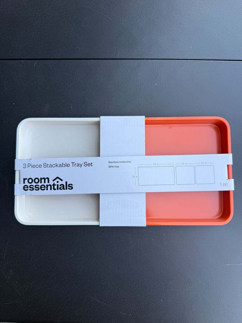 Room Essentials 3 Piece Stackable Tray Set Bamboo Melamine